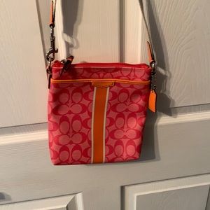 Coach small crossbody pink and orange leather